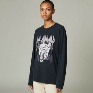 DAYDREAMER Shirt Women Med Gray Def Leppard Leopard Long Sleeve Rock Grunge